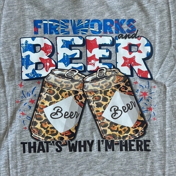 Fireworks and Beer That’s Why I’m Here Cheetah Print Graphic Tee Tank Top - Picture 2 of 5